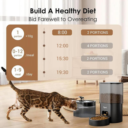 Automatic Pet Feeder & Water Fountain with App Control — 3L Food & 85oz Water Dispenser with Voice Recorder & Dual Power Supply