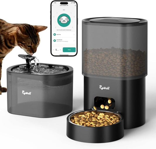 Automatic Pet Feeder & Water Fountain with App Control — 3L Food & 85oz Water Dispenser with Voice Recorder & Dual Power Supply